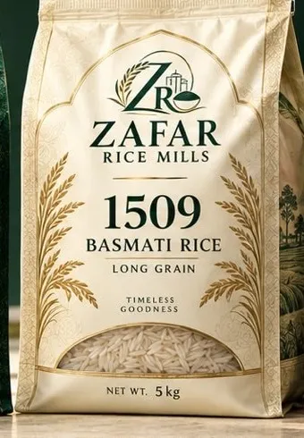 1509 Basmati retail pack, net weight 5 kg shown